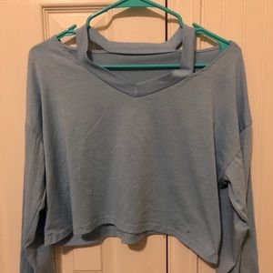 light blue long sleeve with collar cut out detail